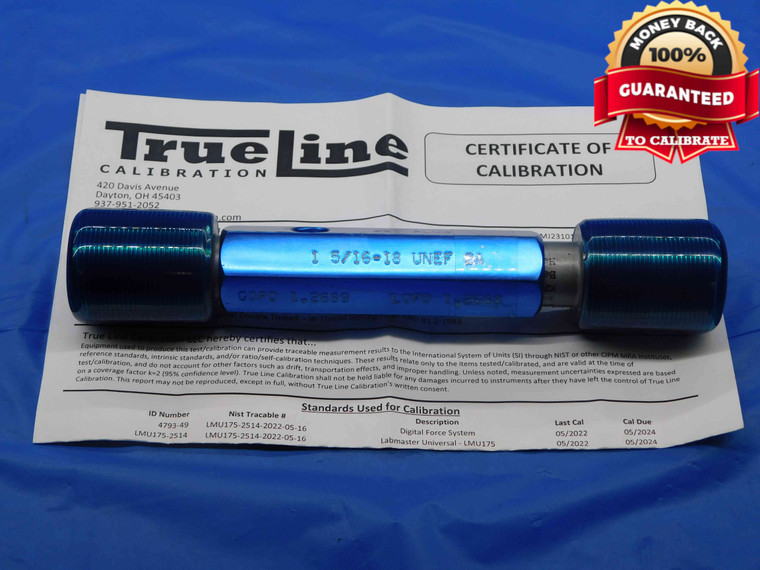 CERTIFIED 1 5/16 18 UNEF 2A BP SET THREAD PLUG GAGE 1.3125 GO NOGO 1.2689 1.2668 - DW25825TLC