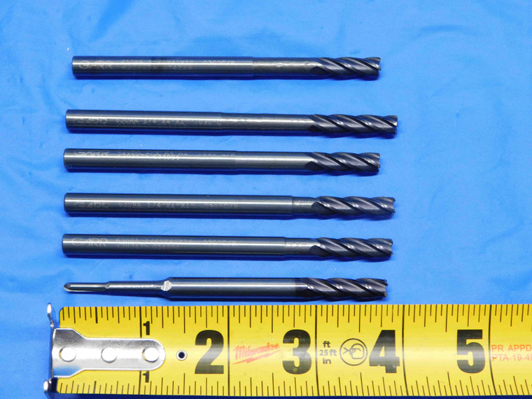 6pc LOT 1/4" OD GARR REGROUND SOLID CARBIDE CORNER RADIUS END MILLS 7/8 - 1" LOC - BS0873AY3