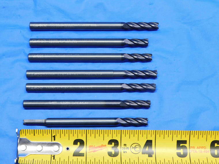 7pcs LOT 1/4" OD GARR REGROUND SOLID CARBIDE END MILLS 5/8" - 1" LOC .25 SHANK - BS0878AY3