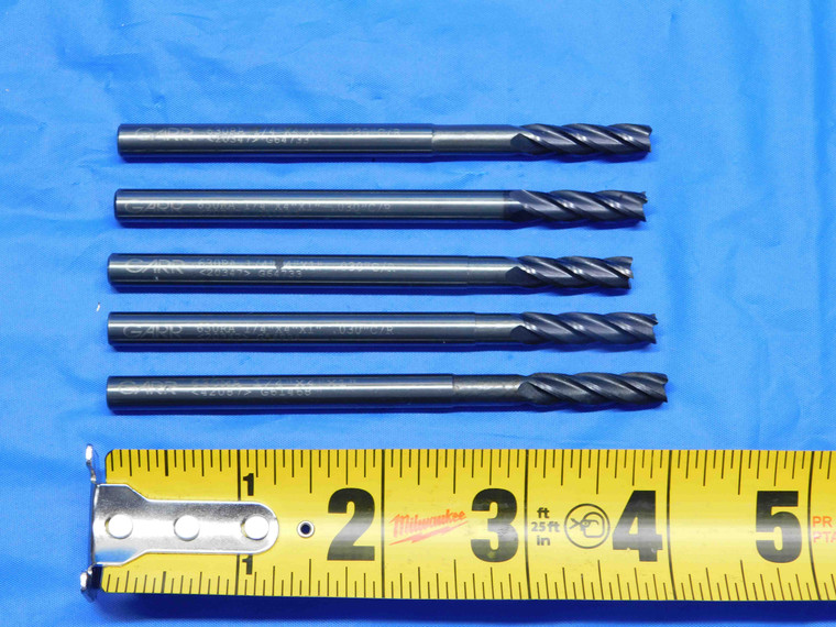 5pc LOT 1/4" OD GARR REGROUND SOLID CARBIDE END MILLS 3/4" - 1" LOC .25 SHANK - BS0876AY3