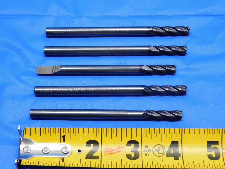 5pc LOT 1/4" OD GARR REGROUND SOLID CARBIDE BULL NOSE END MILLS 3/4 - 1" LOC .25 - BS0866AY3
