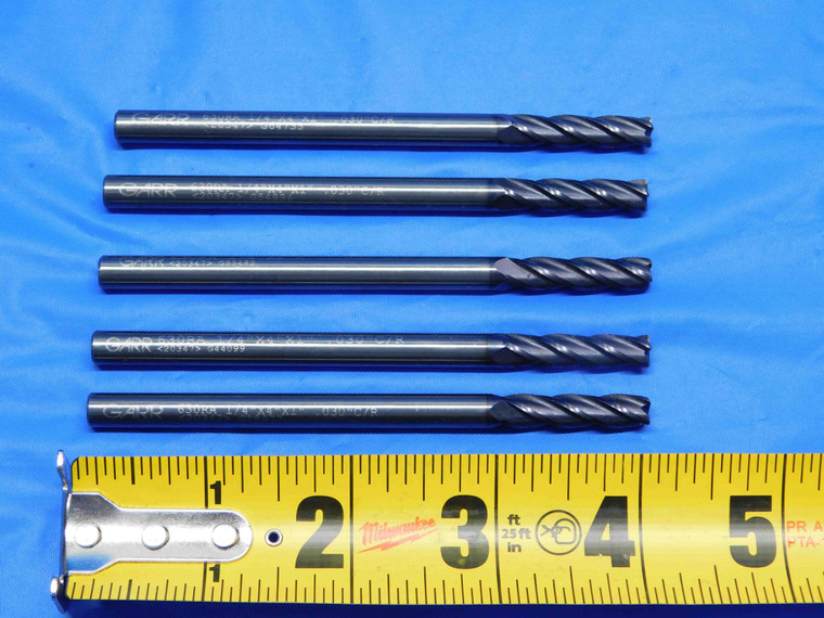 LOT OF 5 1/4" OD GARR SOLID CARBIDE CORNER RADIUS END MILLS 1" LOC 1/4 SHANK .25 - BS0869AY3