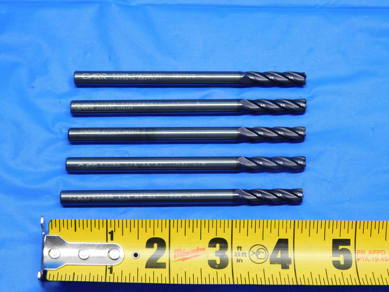5pcs 1/4" GARR REGROUND SOLID CARBIDE BULL NOSE END MILLS 1" LOC 1/4 SHANK .25 - BS0868AY3