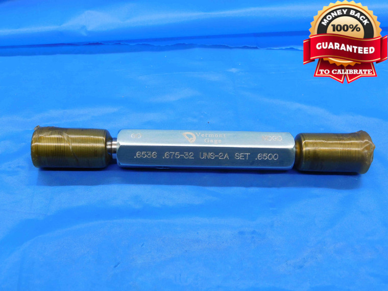 NEW .675 32 UNS 2A VERMONT SET THREAD PLUG GAGE GO NO GO P.D.'S = .6536 & .6500 - DW25882BH3