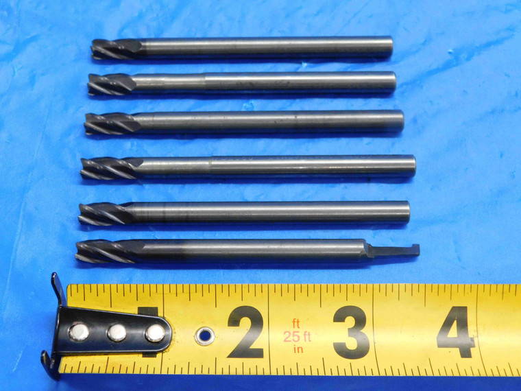 6pc LOT REGROUND 1/4 O.D. CARBIDE END MILLS CORNER RADIUS EXTRA LONG .25 GARR - RB2286AY3