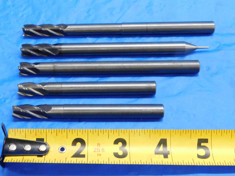 5pc LOT REGROUND 3/8 O.D. CARBIDE END MILLS CORNER RADIUS EXTRA LONG .375 GARR - RB2281AY3