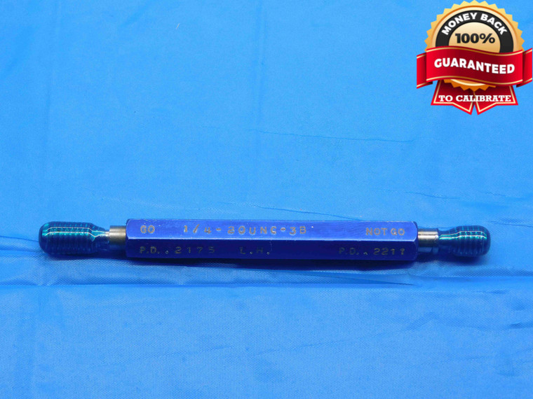 1/4 20 UNC 3B LEFT HAND THREAD PLUG GAGE .25 GO NO GO P.D.'S = .2175 & .2211 - DW25914BH3