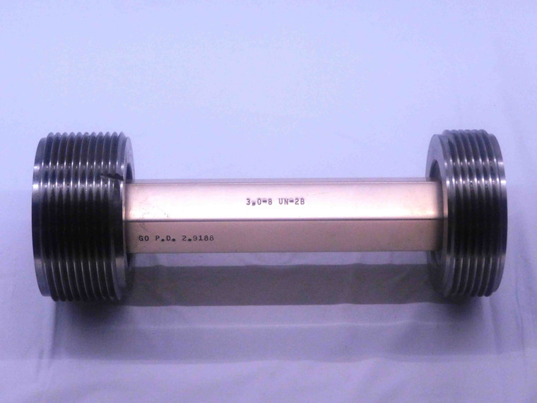 3" 8 UN 2B THREAD PLUG GAGE 3.0 3.00 3.000 GO NO GO P.D.'S = 2.9188 & 2.9299 - DW25957BK3