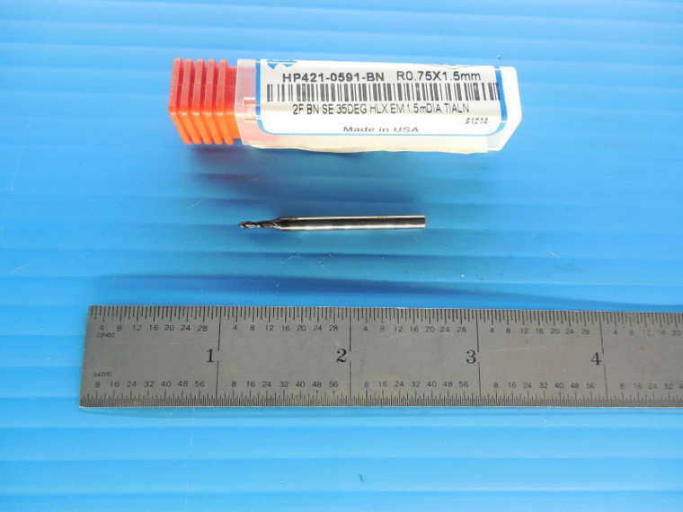 OSG HP421-0591-BN 2 FLUTE SE 35 DEG. HELIX 1.5 mm DIA. TIALN BALL NOSE END MILL