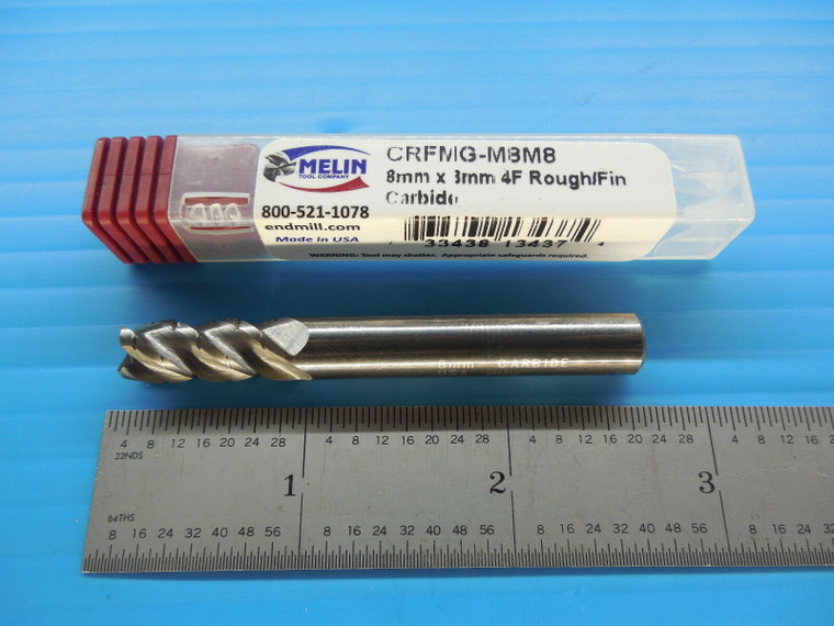MELIN 33438 13437 CRFMG - M8M8 8 mm X 8 mm 4 FLUTE ROUGH / FIN CARBIDE END MILL