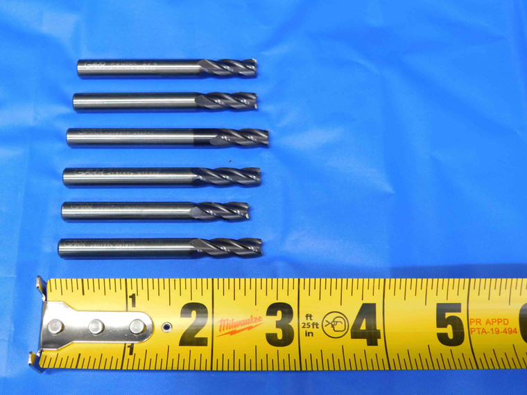 LOT OF 6 GARR 1/4" O.D. REGROUND SOLID CARBIDE END MILLS LOC 5/8" - 3/4" .250 - BS1261AY3