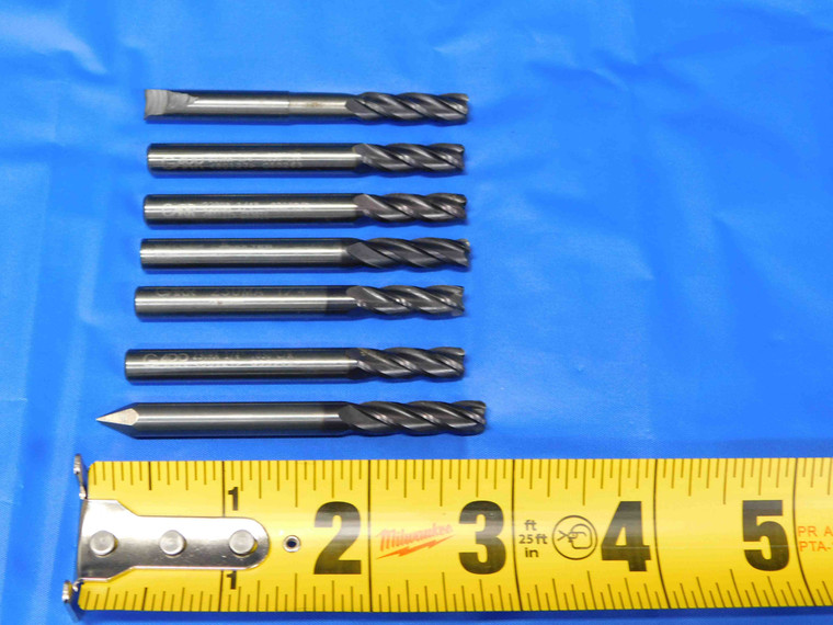 LOT OF 7 MIX VARIETY 1/4" O.D. SOLID CARBIDE END MILLS 3/4" - 1" LOC .250 GARR - BS1263AY3