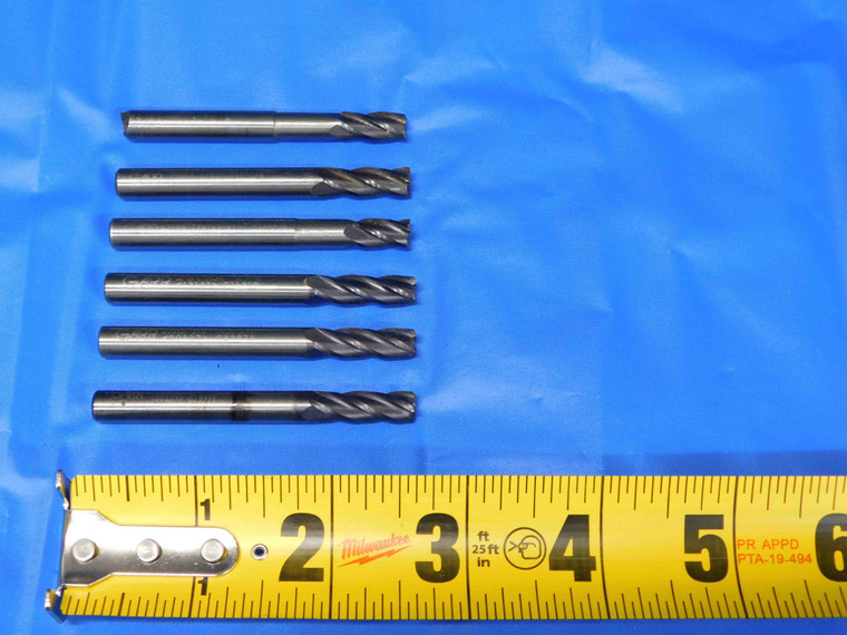 LOT OF 6 GARR 1/4" O.D. REGROUND SOLID CARBIDE END MILLS 7/16" - 3/4" LOC .250 - BS1265AY3