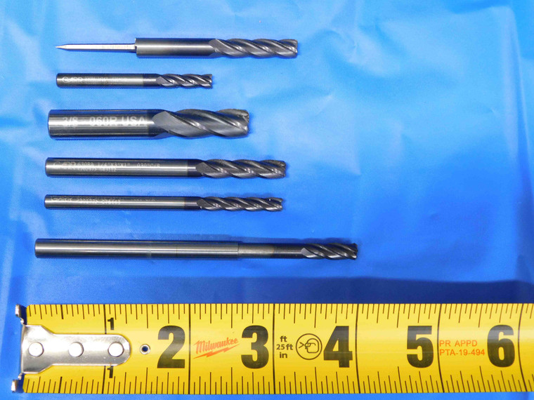 LOT OF 6 3/16" - 3/8" OD MIX VARIETY & BRAND SOLID CARBIDE END MILLS 1/2"-1" LOC - BS1272AY3