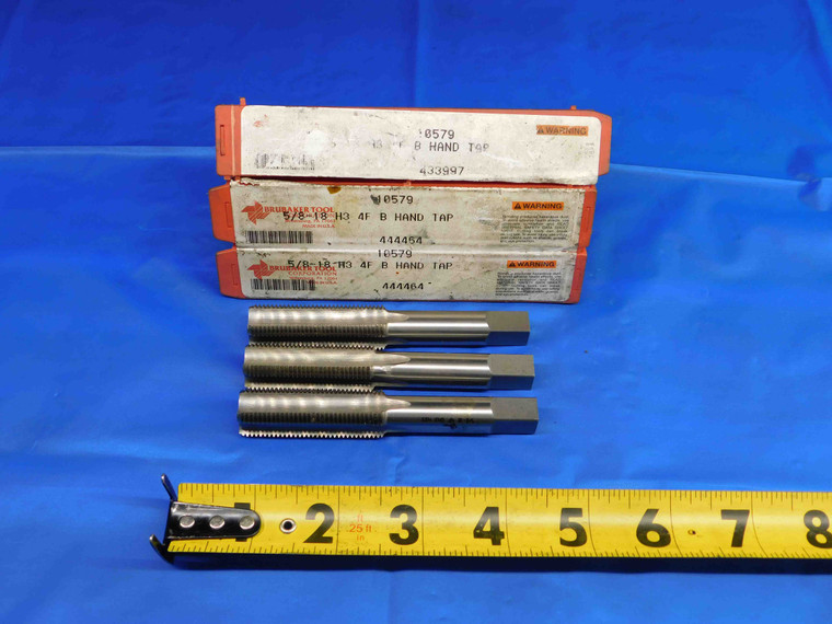 3 PCS BRUBAKER TOOL CORP. 5/8 18 GH3 HSS BOTTOMING TAP 4 STRAIGHT FLUTE .625 - BR1637BC3