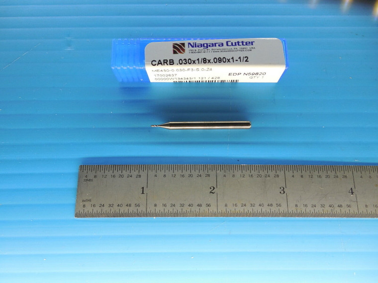 NIAGARA N59820 .030 DIA. 1/8 SHANK .090 LOC 1 1/2 OAL 4 FLUTE CARBIDE END MILL