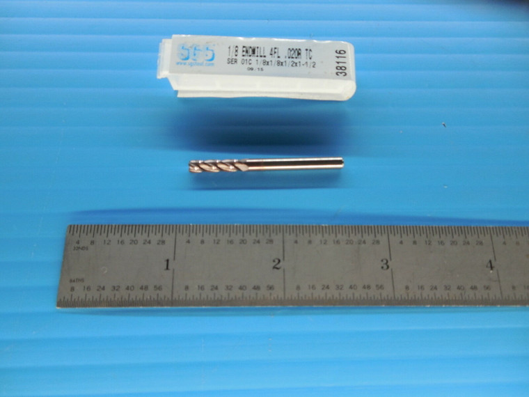 SGS 38116 1/8 DIA. 1/8 SHANK 1/2 LOC 1 1/2 OAL 4 FLUTE CARBIDE END MILL TOOL