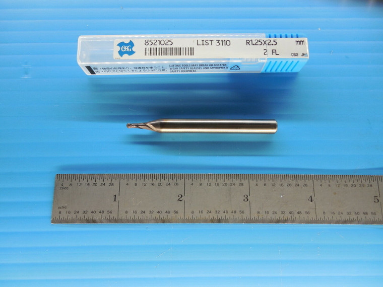 OSG 8521025 2.5 mm O.D. X 1.25 RADIUS 2 FLUTE BALL NOSE SOLID CARBIDE END MILL