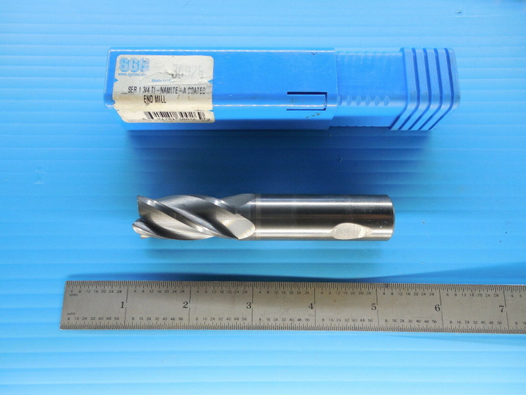 USED SHARP .733 DIA 3/4 SHANK 4" OAL TI-NAMITE-A COATED 4 FLUTE CARBIDE END MILL