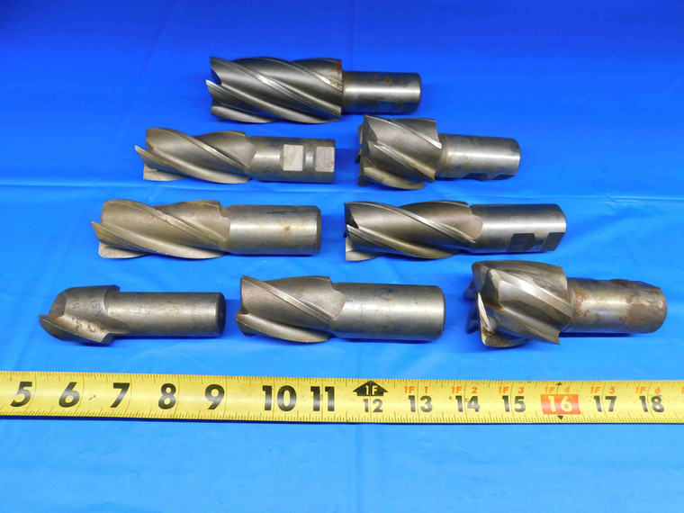 LOT OF 8 HSS END MILLS 1 1/2 - 2" CUTTING DIA SQUARE BALL NOSE CORNER RADIUS - BR1922BY2