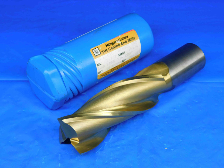 NEW NIAGARA CUTTER 1 1/2 O.D. 4" LOC TIN HSS END MILL 1 1/4 SHANK 3 FLUTE 1.5 - BR1979BY2