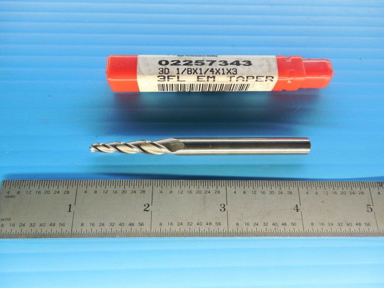 ACCUPRO CARBIDE END MILL 02257343 1/8 DIA. 1/4 SHANK 1" LOC 3" OAL TAPERED 3 FL.