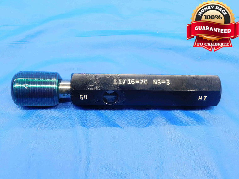 11/16 20 NS 3 THREAD PLUG GAGE .6875 GO ONLY P.D. = .6550 11/16"-20 UN-2B 3B - DW26447RD