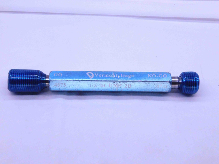 1/2 20 UNF 2B VERMONT THREAD PLUG GAGE .5 .50 GO NO GO P.D.'S = .4675 & .4731 - DW26517LVR