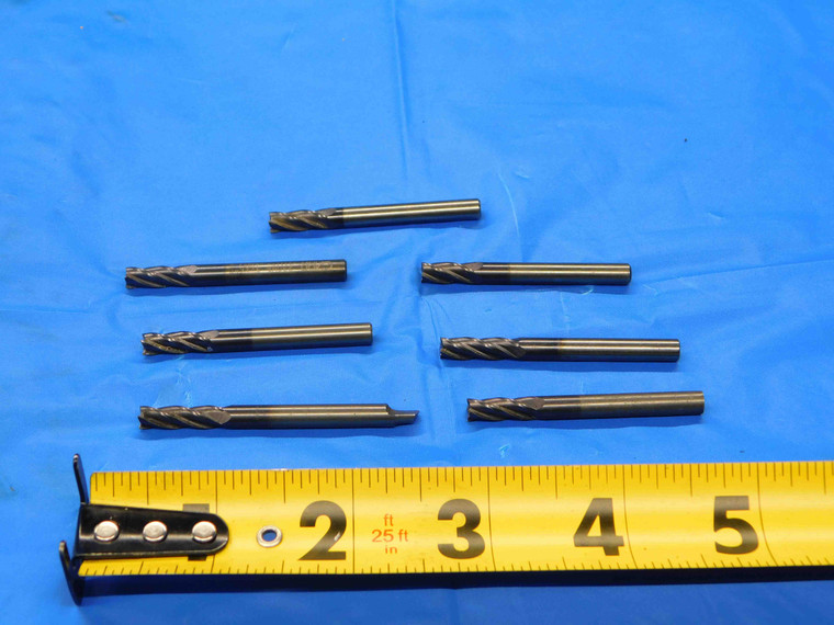 7 PC. LOT OF CARBIDE REGROUND END MILLS 3/16 O.D. X 1/2 LOC 4 FLUTES .1875 GARR - CB1030AY3