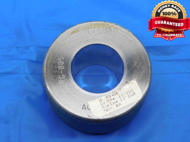 1.0020 CL XX MASTER PLAIN BORE RING GAGE 1.0000 +.0020 1.0 25.451 mm 1.002 CHECK - DW26587BS3