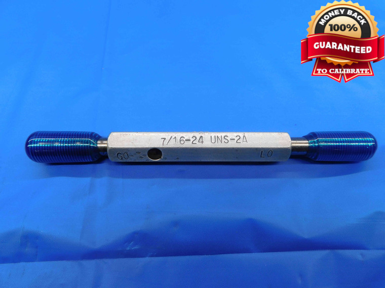 7/16 24 UNS 2A SET THREAD PLUG GAGE .4375 GO NO GO P.D.'S = .4093 & .4055 CHECK - TT0302CC