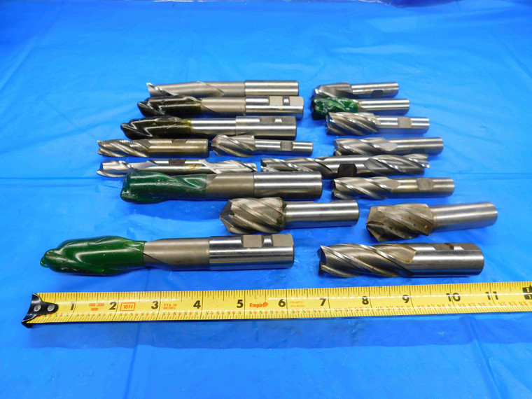 LOT OF 17 HSS END MILLS SIZES FROM 9/16 - 7/8 SQUARE ROUGHING DOUBLE ENDED - BT1667BQ3
