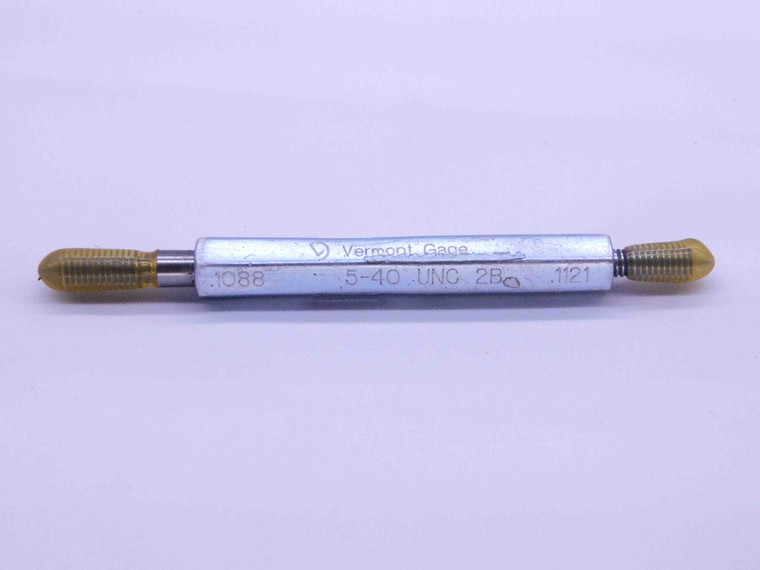 5 40 UNC 2B VERMONT THREAD PLUG GAGE #5 .125 GO NO GO P.D.'S = .1088 & .1121 - DW26646BN3