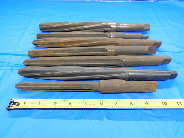 LOT OF 7 BRIDGE REAMERS HSS VARIOUS SIZES AROUND 1" W/ MORSE TAPER #3 SHANKS MT3 - BT1848BN3
