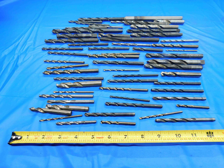 LOT OF 59 HSS STRAIGHT SHANK TWIST DRILL BITS VARIOUS SIZES UP TO 1/2" .500 O.D. - BT1945BN3