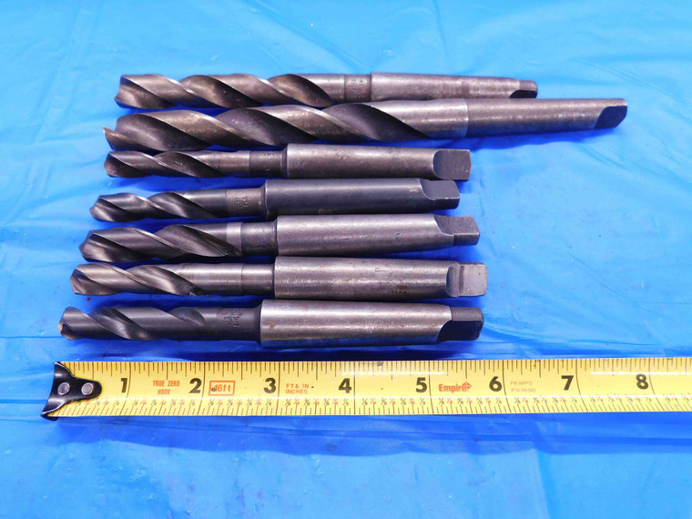 LOT OF 7 HSS TWIST DRILL BITS VARIOUS SIZES UP TO 47/64" WITH MT#2 SHANKS - BT2140AR3