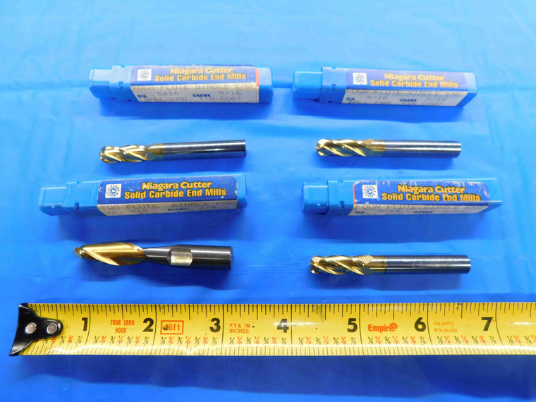 LOT OF 4 NIAGRA CUTTER TIN SOLID CARBIDE BALL NOSE END MILLS SIZES 5/16" & 3/8" - BT2629BR3