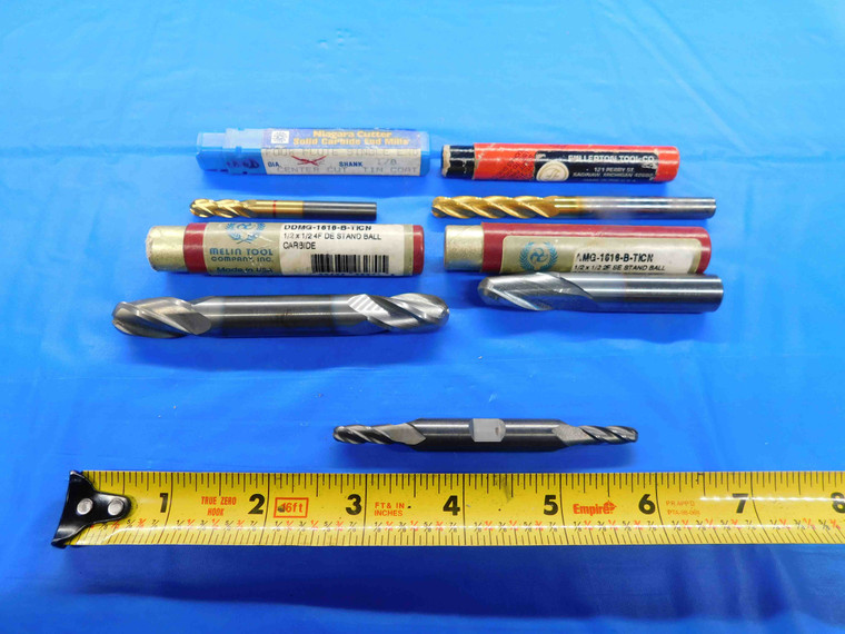 LOT OF 5 TIN/TICN SOLID CARBIDE/HSS BALL NOSE END MILLS VARIOUS SIZES UP TO 1/2" - BT2632BR3