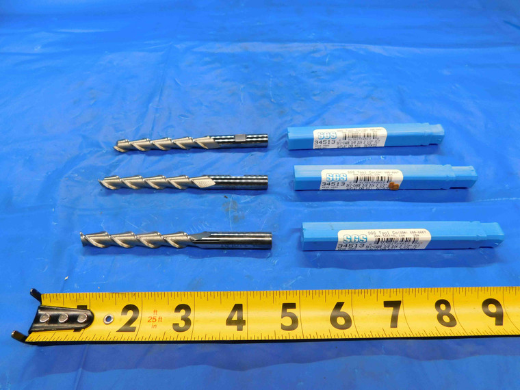 3pcs SGS CARBIDE SQUARE END MILLS 3/8 DIA 2 1/2 LOC 4 1/4 OAL 3/8 SHANK .375 - CB2738BR3