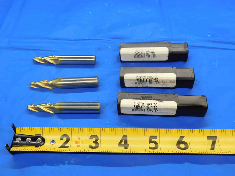 3 PC. LOT OF CARBIDE TIN COATED TAPERED END MILLS 1/4 TO 7/16 CUT DIA 3 FL 5 DEG