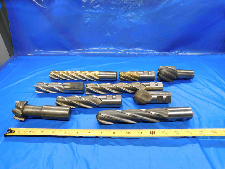 LOT OF HSS FINISHING & ROUGHING END MILLS VARIOUS SIZES 1 1/4" SHANKS U.S.A. - BT3291LVR