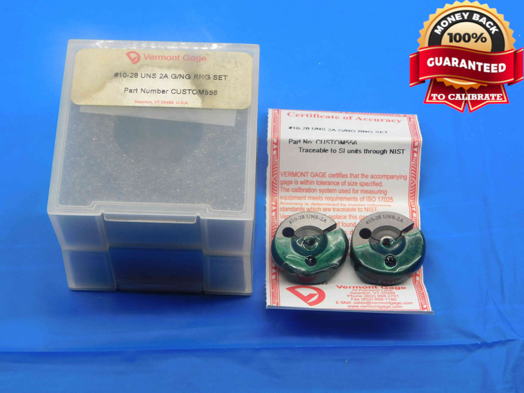 CERTIFIED 10 28 UNS 2A VERMONT THREAD RING GAGES #10 .190 GO NO GO = .1658 .1625 - DW27246AL4