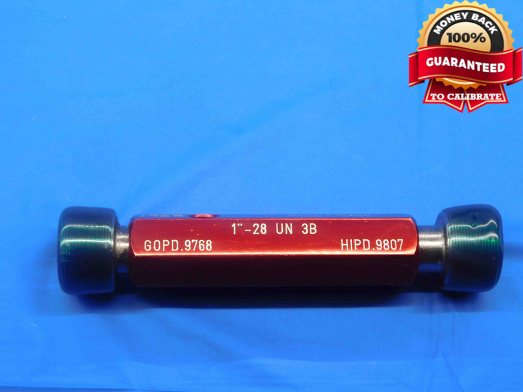 1" 28 UN 3B THREAD PLUG GAGE 1.0 1.00 1.000 GO NO GO P.D.'S = .9768 & .9807 - DW27277AP4