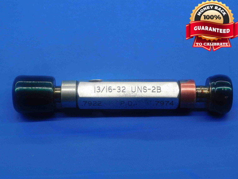 13/16 32 UNS 2B SPECIAL THREAD PLUG GAGE .8125 GO NO GO P.D.'S = .7922 & .7974 - DW27278AP4