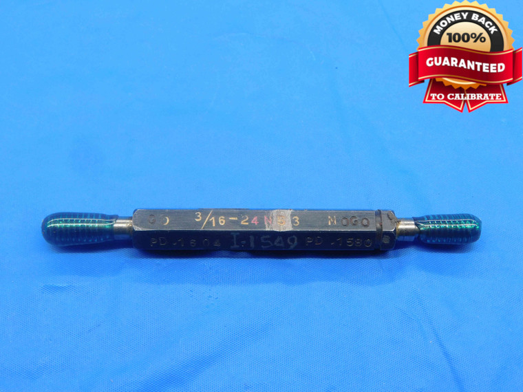 3/16 24 NS 3 SET THREAD PLUG GAGE .1875 GO NO GO P.D.'S = .1604 & .1580 CHECK - DW27510RD