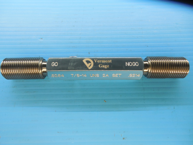 7/8 14 UN 2A SET THREAD PLUG GAGE .875 GO NO GO P.D.'S = .8264 & .8214 TOOLING