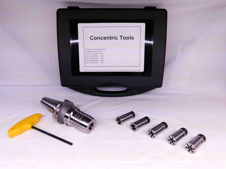 7pcs BEAVERTON 3/4 I.D. CAT40 HYDRAULIC CHUCK TOOL HOLDER KIT W/ 5 CHUCK SLEEVES