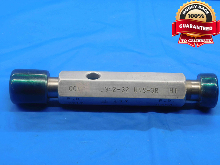 .942 32 UNS 3B THREAD PLUG GAGE .9420 GO NO GO P.D.'S = .9217 & .9254 CHECK - DW27532RD