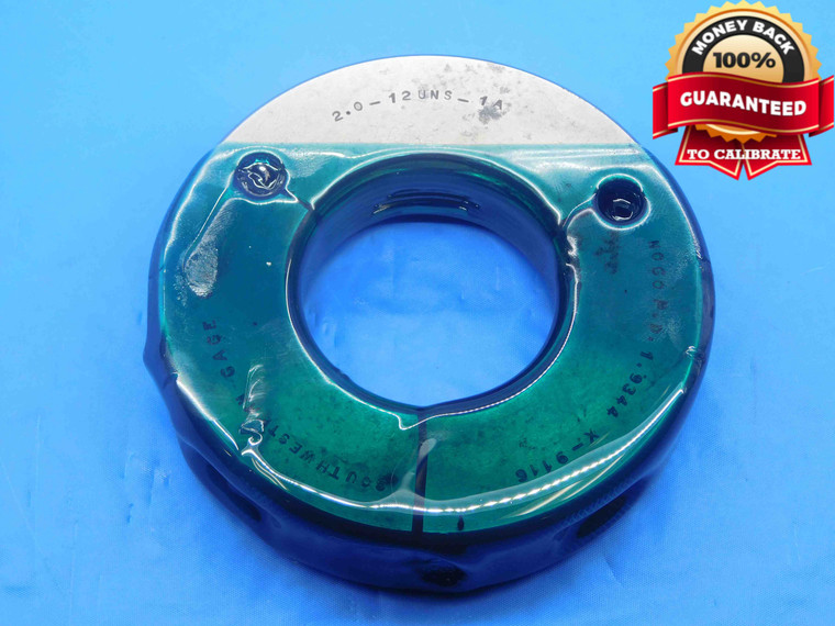 2" 12 UNS 1A THREAD RING GAGE 2.0 2.00 2.000 2.0000 NO GO ONLY P.D. = 1.9344 - DW27681RD