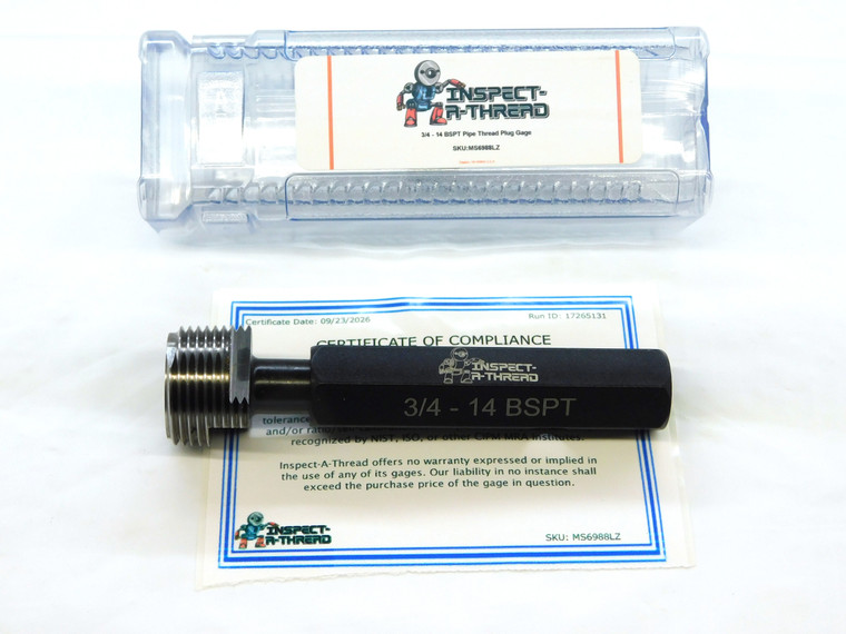 NEW 3/4 14 BSPT PIPE THREAD PLUG GAGE .75 .750 .7500 BRITISH TAPER B.S.P.T. - MS6988LZ